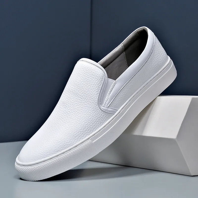 Men's White Shoes Leather Comfortable And Breathable Loafers - White