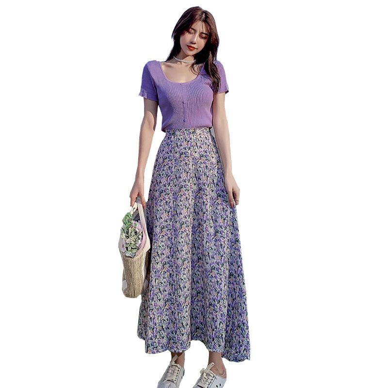 Western Style Knitted Blouse Covering Belly Slimming Dress