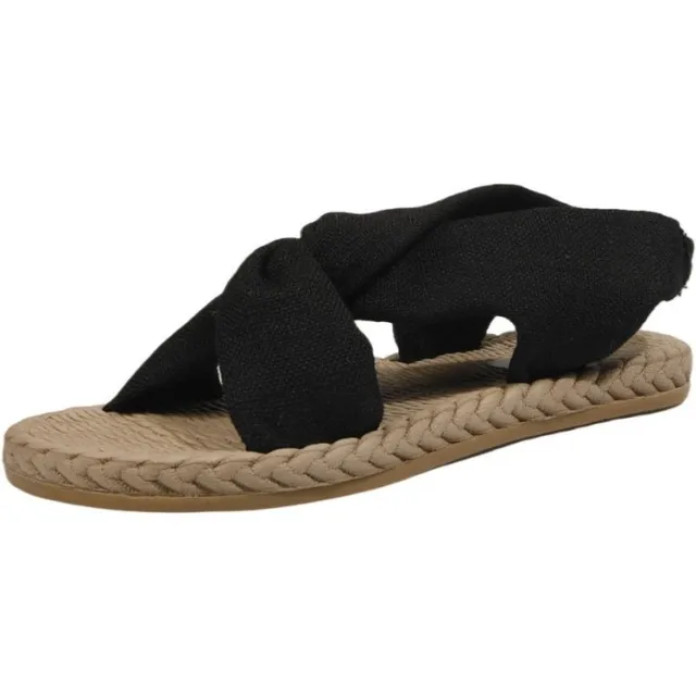 Elastic Band Cross Flat Women's Shoes Black - Shop at LoveMi