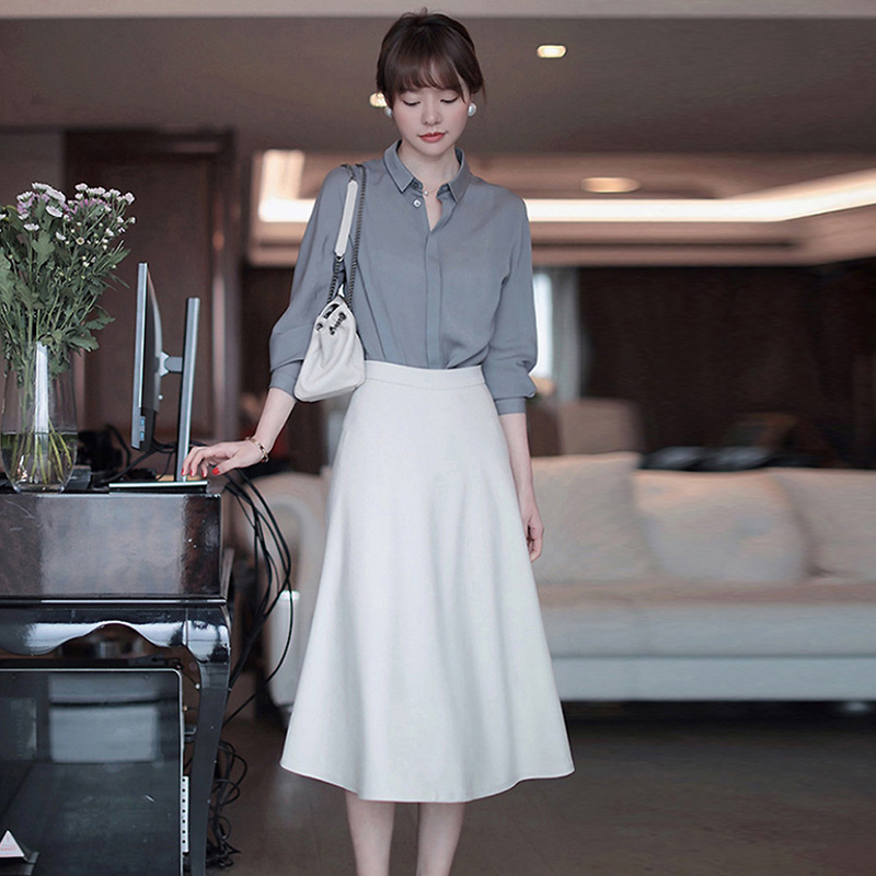 White Umbrella Skirt Women's Light Luxury Commuter Age Reduction Skirt Long Skirt