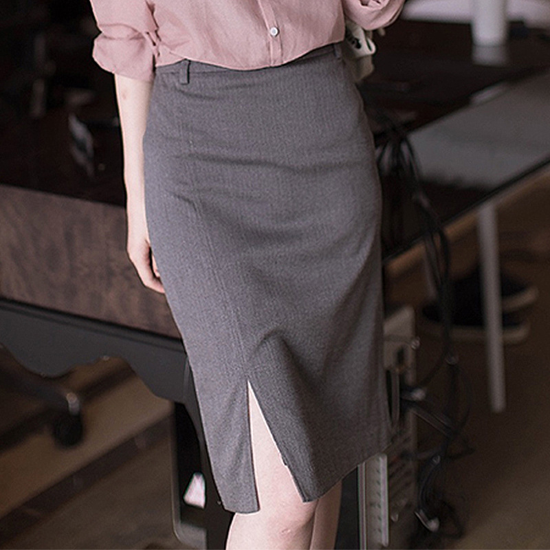 Temperament Slit Skirt Hong Kong Style Was Thin Commuter Suit Skirt