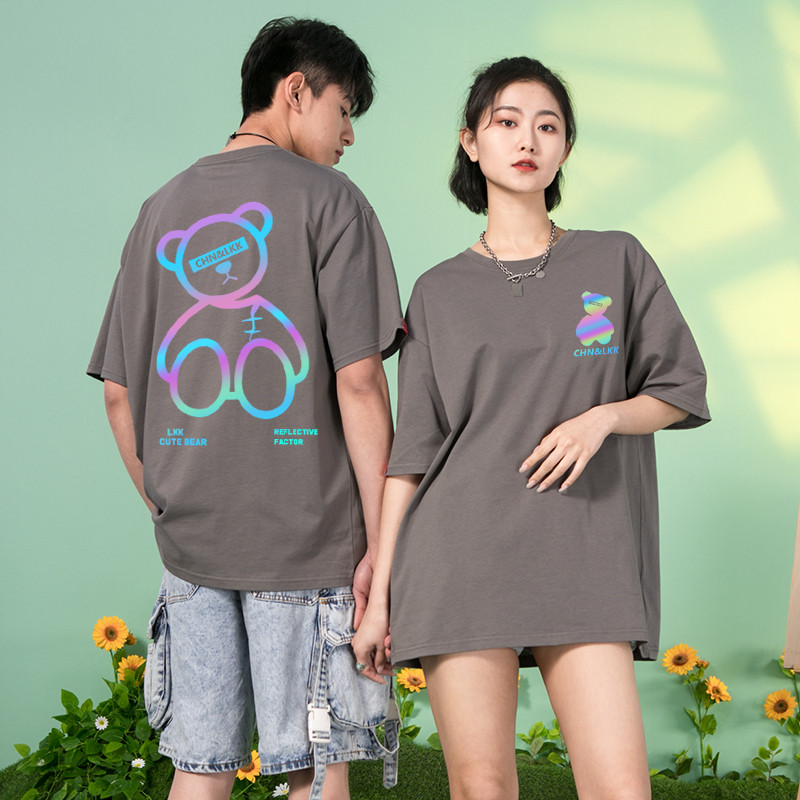Reflective Bear Loose Couple Summer T-shirt