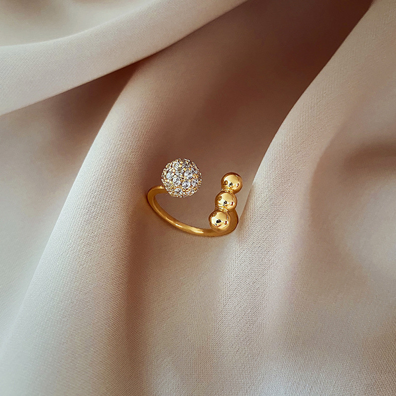 خاتم نسائي بأناقة كلاسيكية بسيطة مع فتحة وتطعيم، قابل للتعديل، لخنصر السبابة، تصميم فاخر وأنيق لموسم البرد