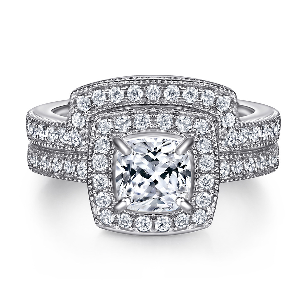 S925 Silver Simulation Diamond Ring Ladies Ring Combination Set Ring Wild Fashion New Jewelry