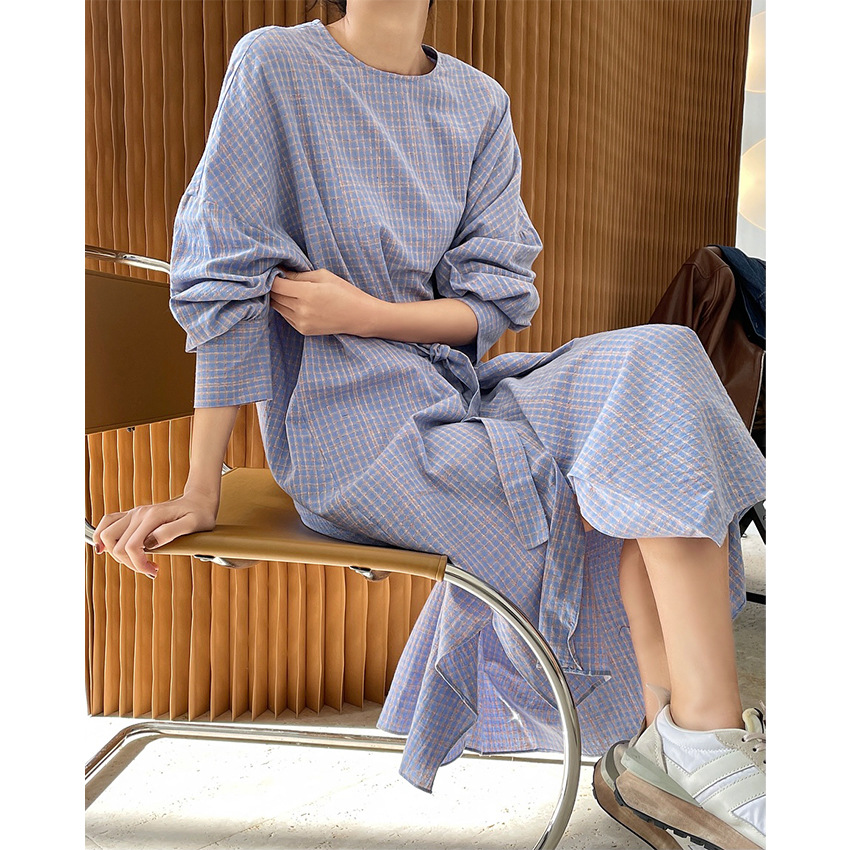 New Korean Style Irregular Literary Lazy Plaid Dress