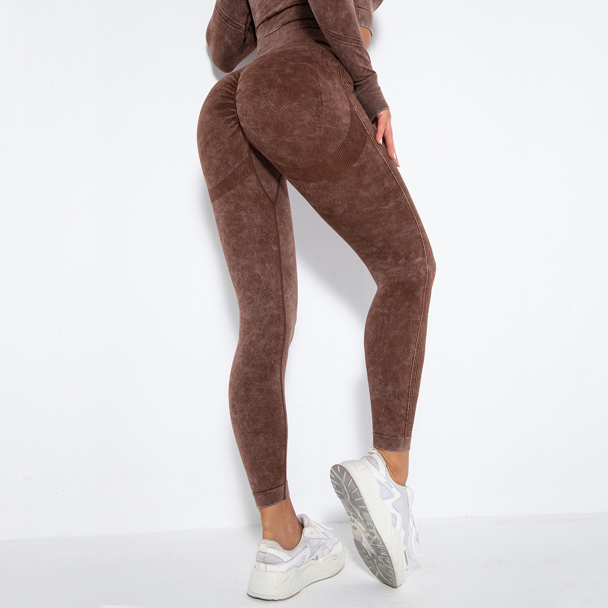 Seamless Knitted Wash Sports Running Fitness Pants Sexy Shaping Peach Hip Body Yoga Pants Washed Coffees - Shop at LoveMi