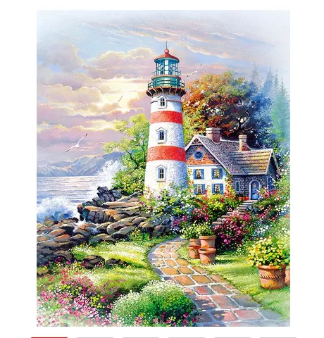 Landscape Lighthouse Wall Painting Rhombus Embroidery Home Decoration Kit Square - Shop at LoveMi