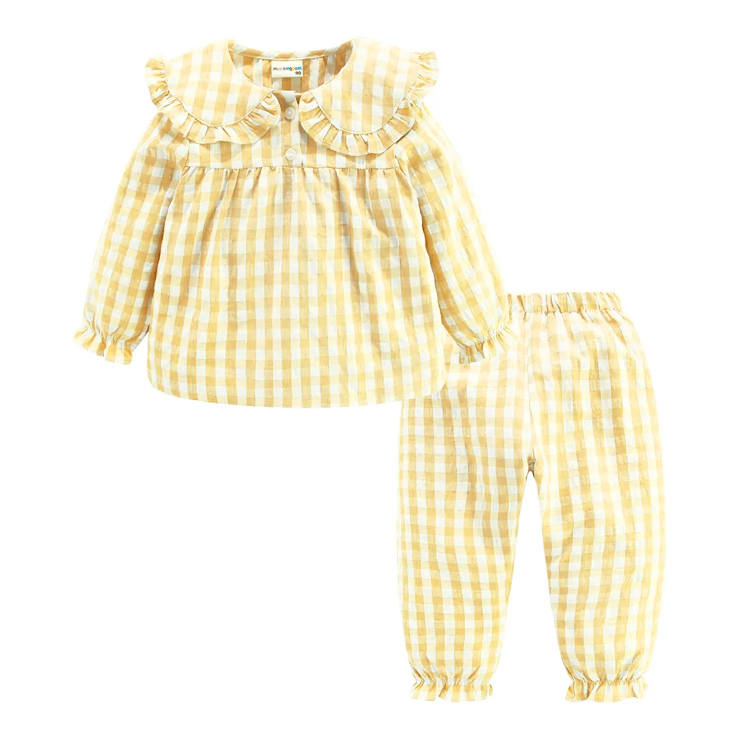 Plaid Pajamas Autumn Baby Pure Cotton Long-sleeved Pullover Doll Collar Cute Pajamas Home Service Suit