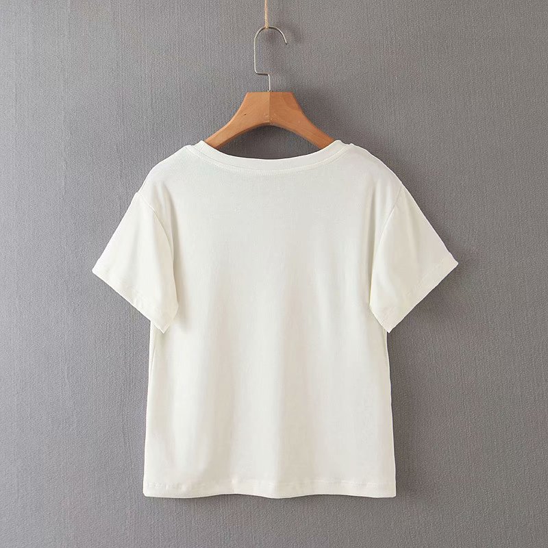 Summer White Horse Printed Ladies Short Sleeve T-Shirt