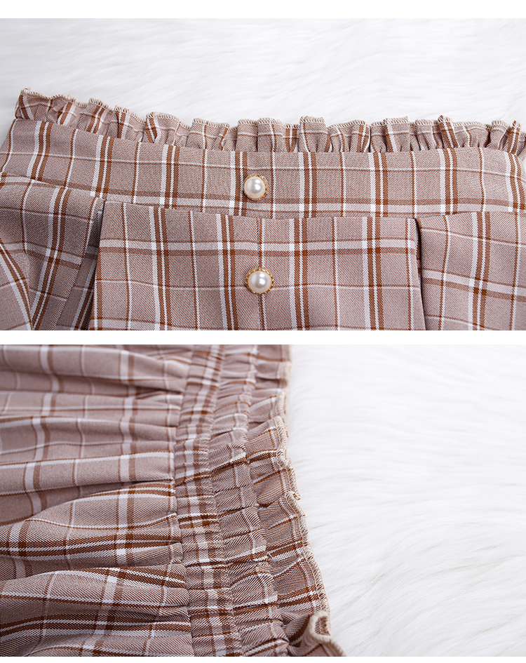 Title 3, Milk Tea Plaid Skirt Mid-length High-waist Plea...