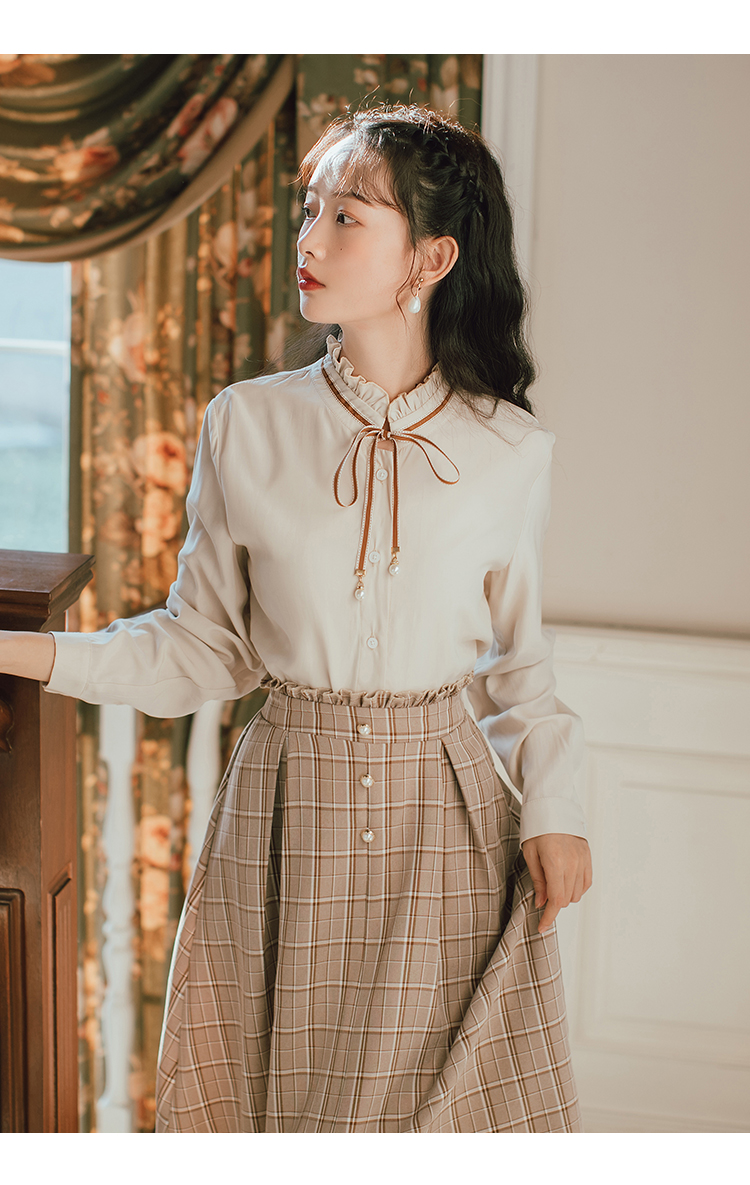 Title 2, Milk Tea Plaid Skirt Mid-length High-waist Plea...