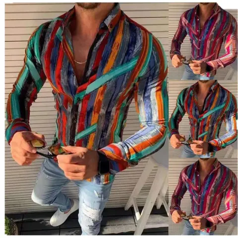 New Youth Printed Long-sleeved Men's Casual Fashion Trendy Shirt