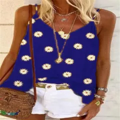 Women's Sleeveless Summer Small Chrysanthemum Casual Vest - Blue - View 1