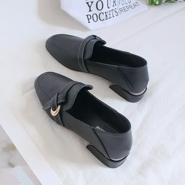 All match Soft Leather Low heel Mid heel Four Season Single Shoes Black - Shop at LoveMi