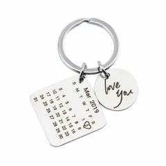 Stainless Steel Calendar Keychain Private Custom Engraving - Steel Colour - View 1