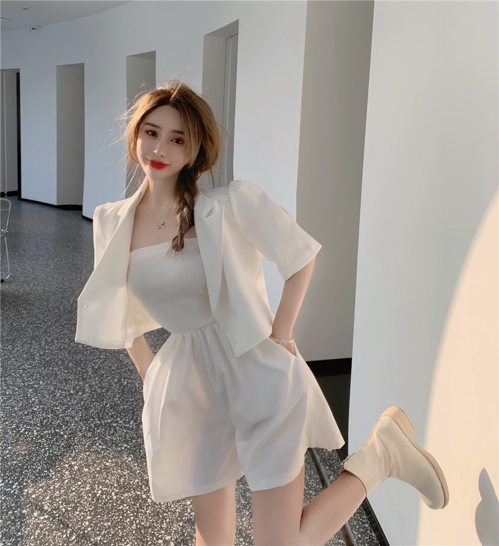 New Hong Kong Style Short Western Style Small Suit And Thin Tube Top One-piece Shorts Suit