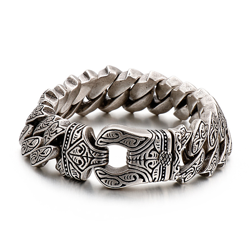 Exaggerated Wide Personality Retro Pattern Stainless Steel Bracelet