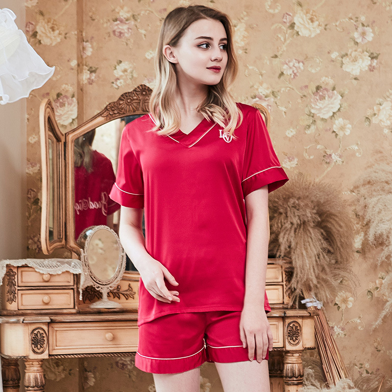 Title 7, Simulation Silk Couple Pajamas Short Sleeves