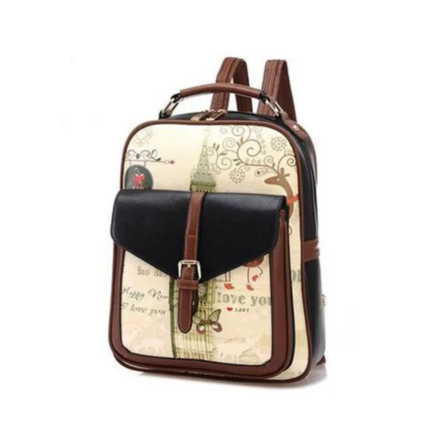 Retro Shoulders Trend Fashion Lady Student Graffiti Shoulder Bag Black - Shop at LoveMi