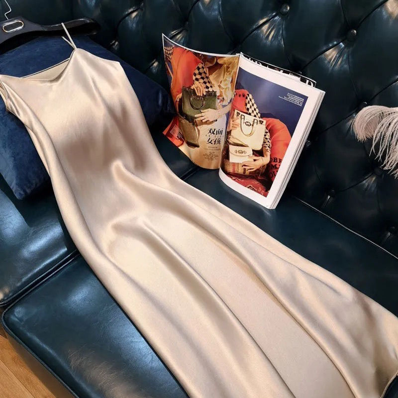 Summer Long Satin Hot Girl Suspender Skirt