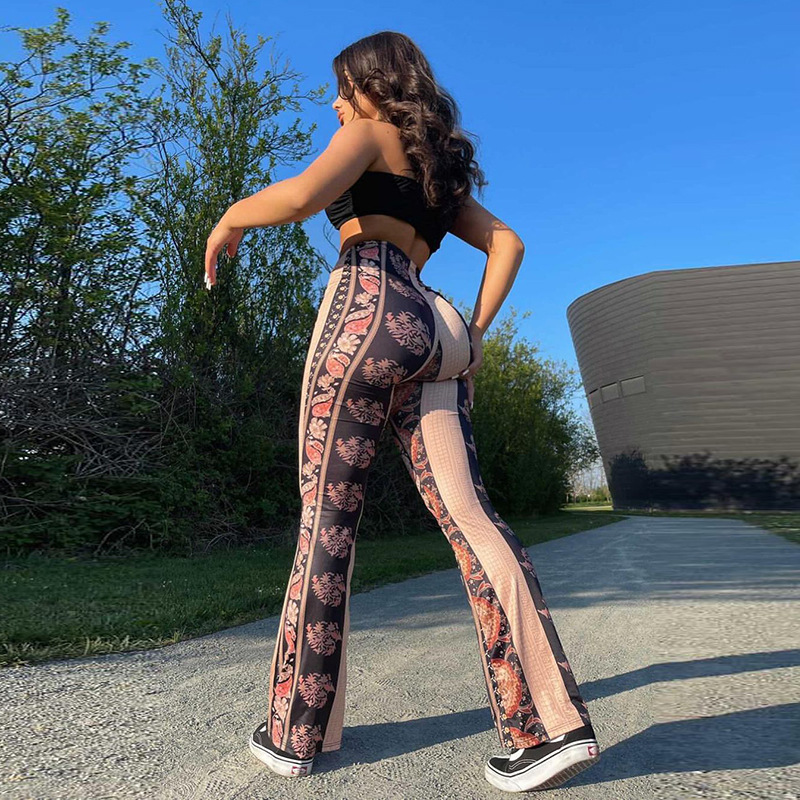 Title 3, Printed Stitching High-waisted Loose Booty Pants