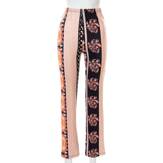 Printed Stitching High waisted Loose Booty Pants Apricot - Shop at LoveMi