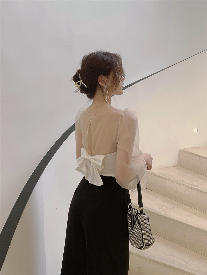 Designed Back Bow Long Sleeve T-shirt