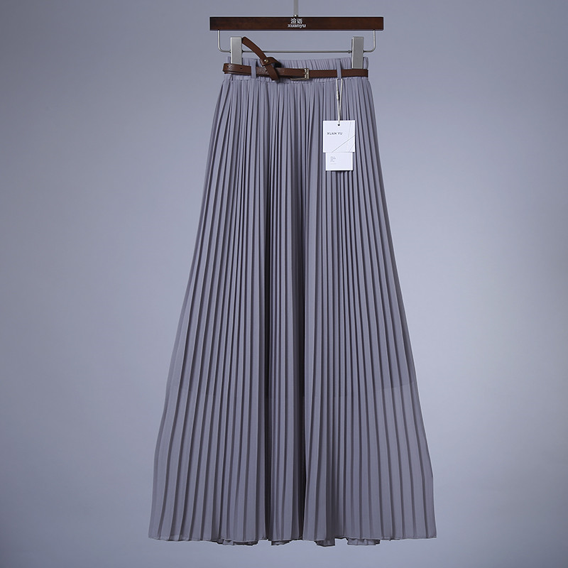 Pure Color Chiffon Mid-length Pleated Large-length Swingy Drape Skirt