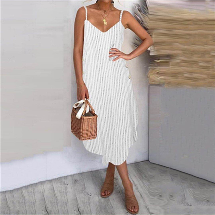 New Fashion Sexy Dress With Suspenders And Buttons Stripes