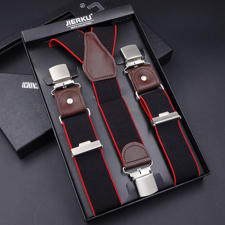 Adult Business Leather Three-fold Men's Y-shaped Jacquard Suspender Strap
