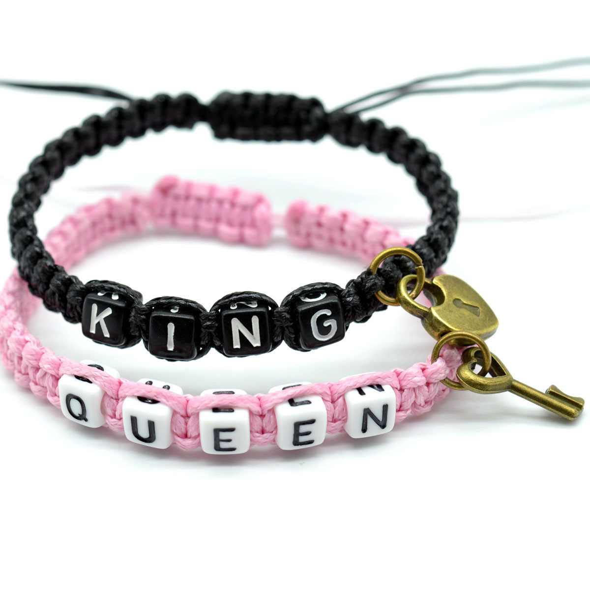 Lovers Jewelry Acrylic King Key Lock Pendant Bracelet Braided Bracelet