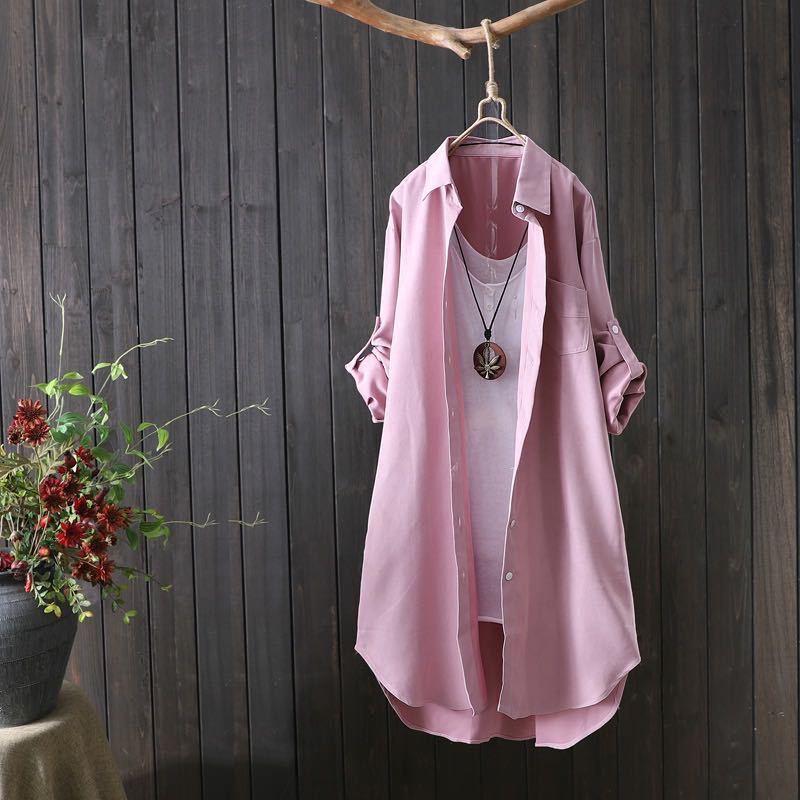 Mid-length Padded Shirt Women's Long-sleeved Top Coat Loose Shirt Bottoming Shirt