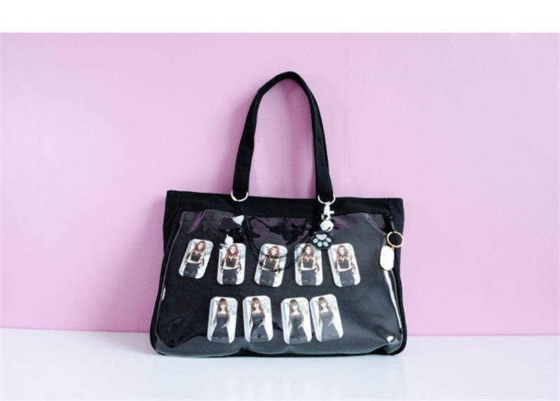 Japanese Bentong Bag Transparent Single sided Canvas One shoulder Portable Diagonal Bag Black - Shop at LoveMi