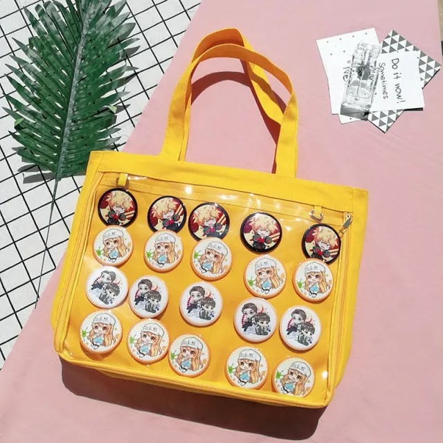 Japanese Bentong Bag Transparent Single sided Canvas One shoulder Portable Diagonal Bag Orange - Shop at LoveMi
