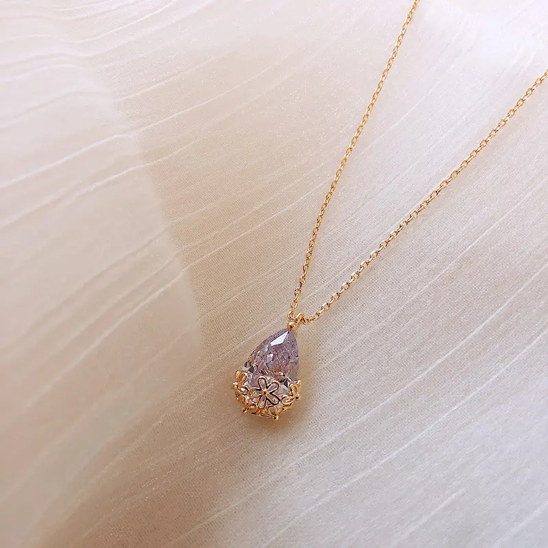 Crystal Water Drop Pendant Necklace Women's Fine Jewelry Adjustable