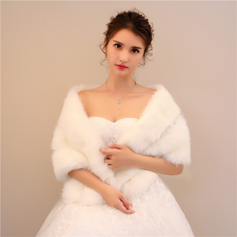 Large  Thickened Warm Bridesmaid Cloak Faux Fur Shawl