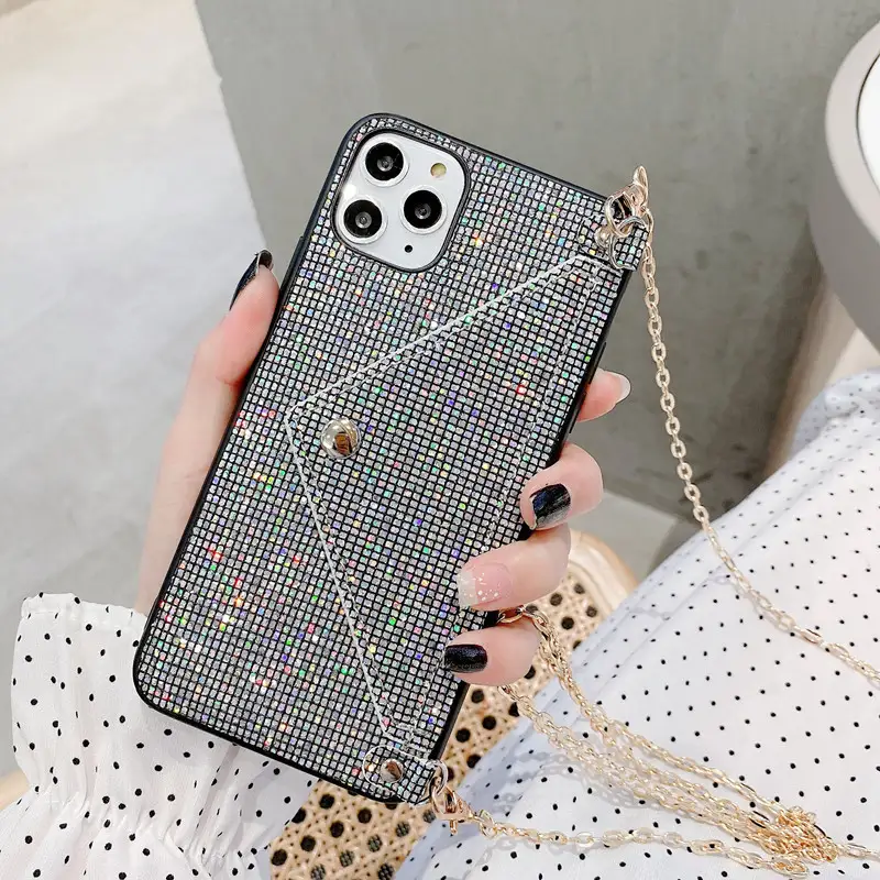Mobile Phone Shell Luxury Sequins Card Wallet With Lanyard New P40pro Protective Cover