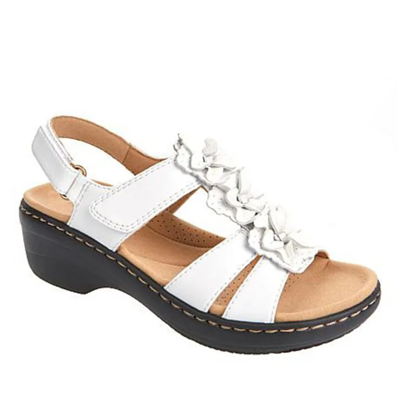 Hollow Wedge With Fish Mouth Flowers Casual Sandals - White
