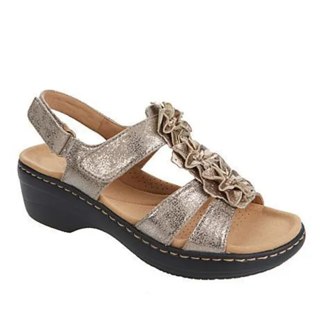 Hollow Wedge With Fish Mouth Flowers Casual Sandals Gold - Shop at LoveMi