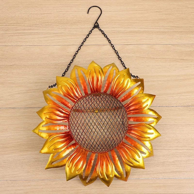 Wrought Iron Metal Flower-Shaped Bird Feeder - Yellow