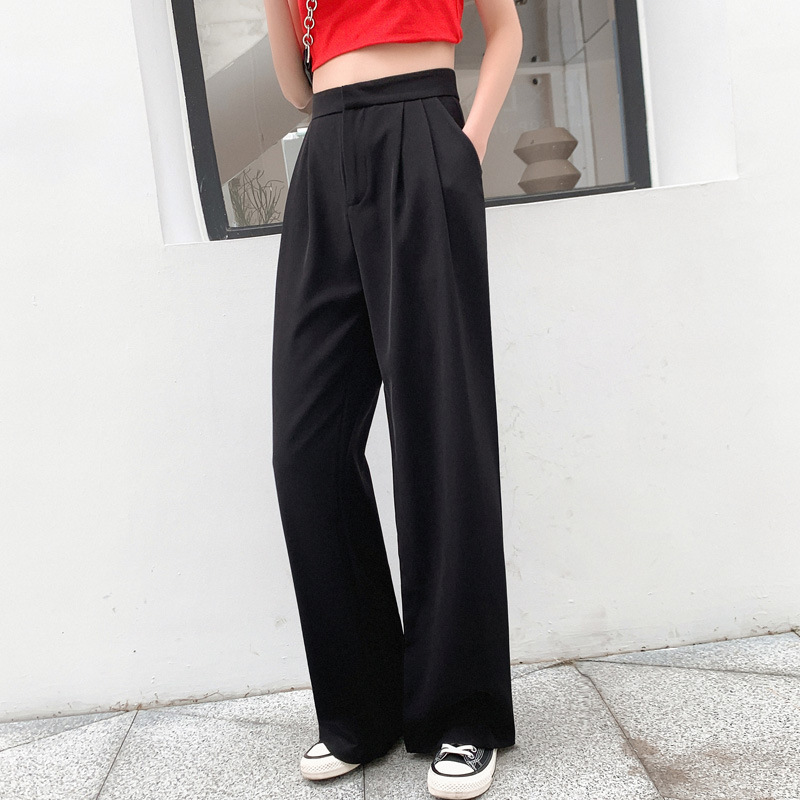 Spring New Loose Chic High Waist Korean Student Straight Suit Pants Women