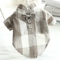 Dog Clothes Summer Thin Cat Bow Tie Collar Shirt Dress Small Dog Pet - Beige Brown - View 1