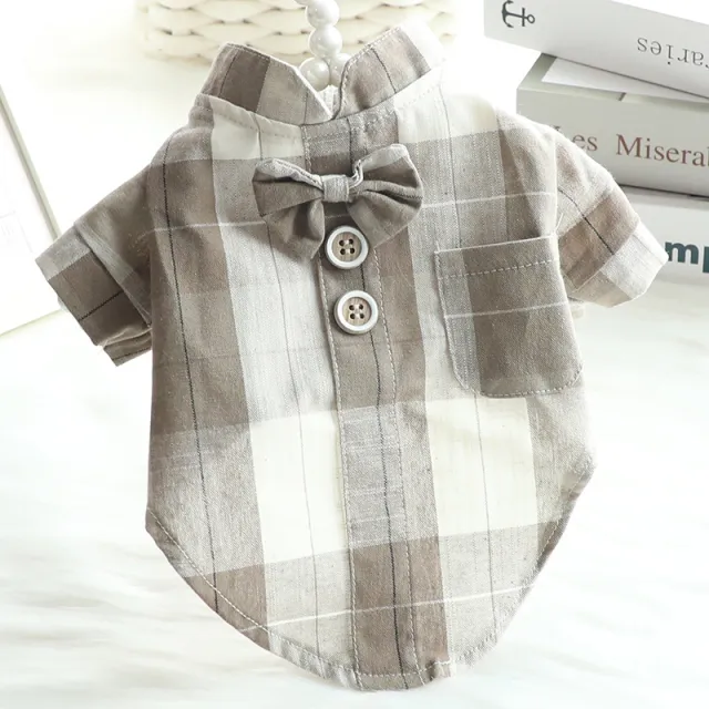 Dog Clothes Summer Thin Cat Bow Tie Collar Shirt Dress Small Dog Pet Beige Brown - Shop at LoveMi