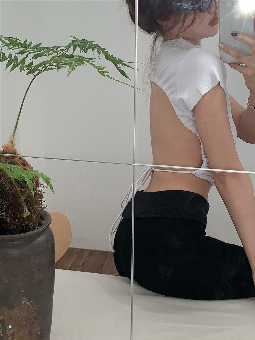 Irregular Backless Short Slim Sexy Hot Girl New White Short-sleeved Top