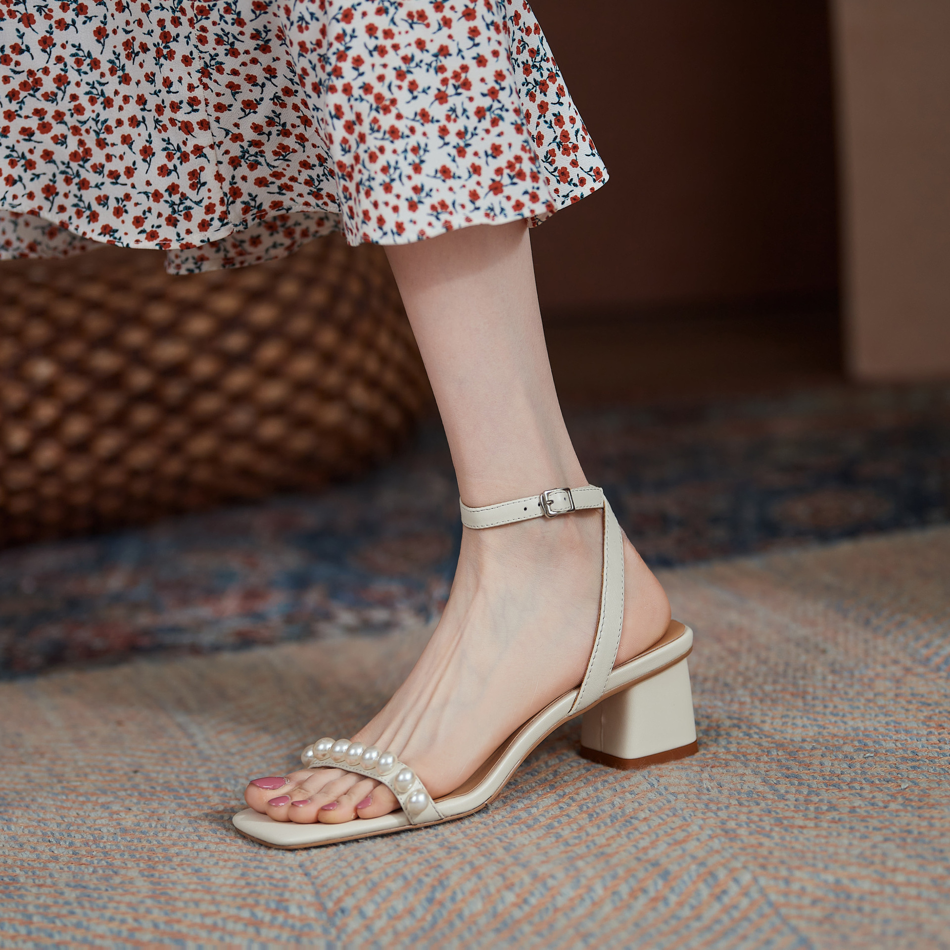 Pearl Thick Heel Sandals