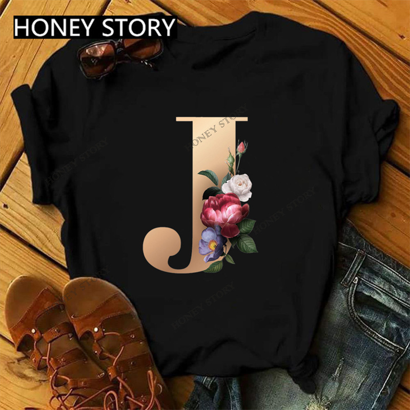 Title 10, 26 Golden English Letters ABCDE Flower Print La...