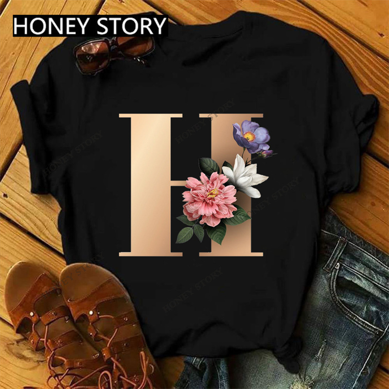 Title 12, 26 Golden English Letters ABCDE Flower Print La...