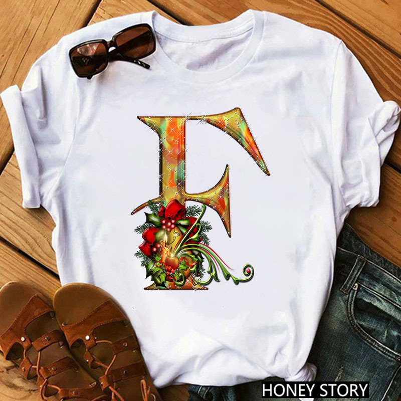 Title 1, New 26 Gold Letter Flowers T-shirt