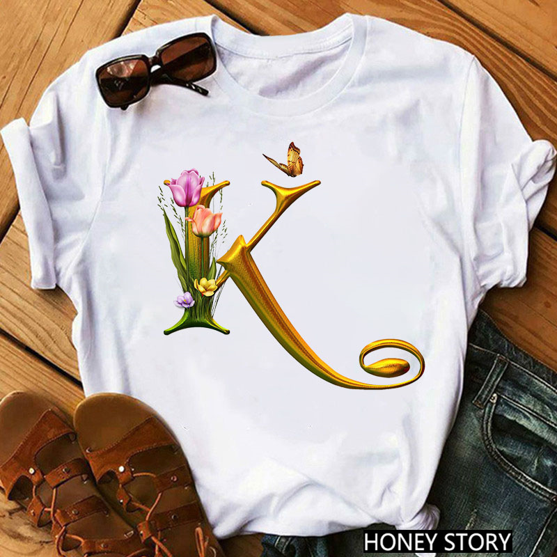 Title 4, New 26 Gold Letter Flowers T-shirt