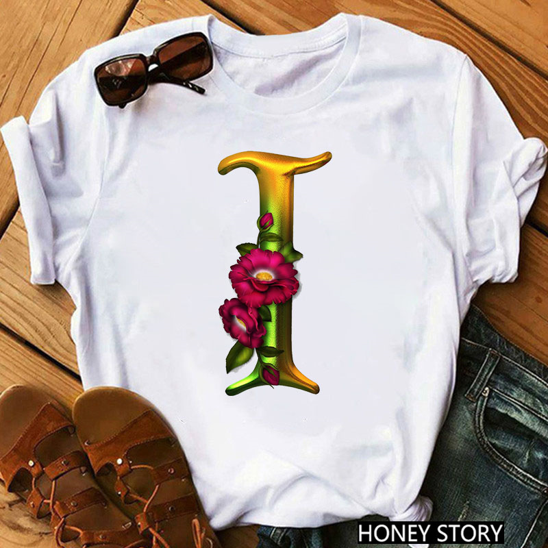 Title 8, New 26 Gold Letter Flowers T-shirt